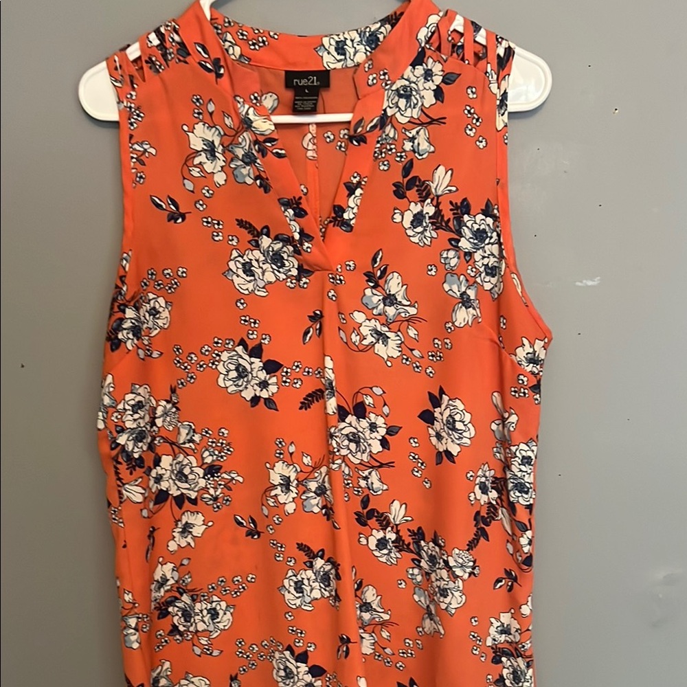 Rue21 Orange Sleeveless Blouse with Mandarin Collar